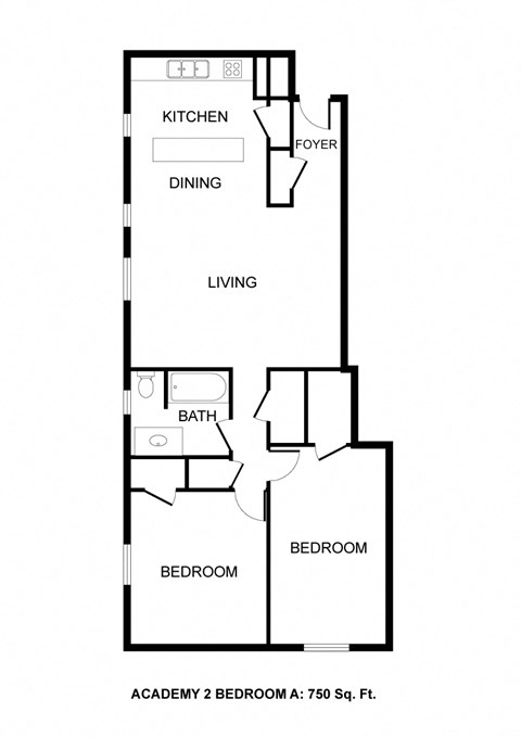 a floor plan of a studio apartment with a bedroom and a living room